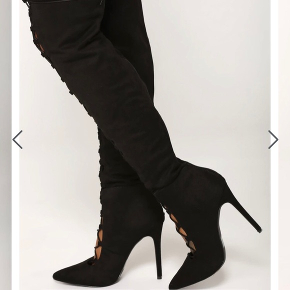 Fashion Nova Lace Up Knee High Heel Boots - Picture 14 of 16